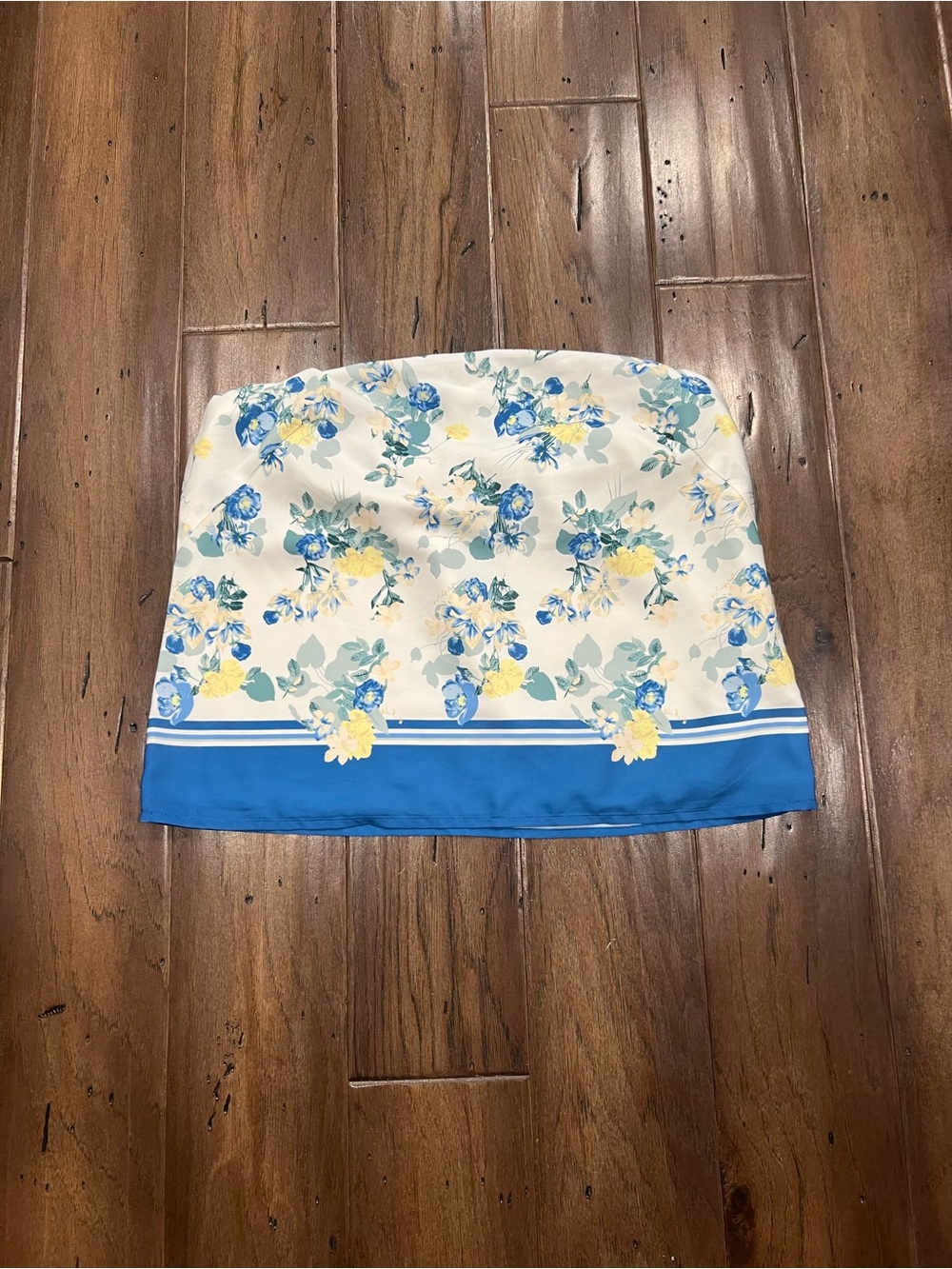 Abercrombie & Fitch Cream Floral Tube Too with Blue Hem
